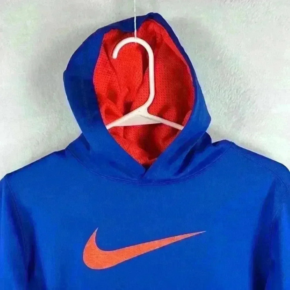 Nike Therma-Fit Boy’s Pullover Hoodie Sweatshirt Sz Large Blue/Orange Polyester - Picture 4 of 11